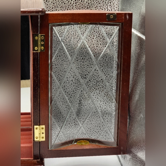 Vintage Wal-Mart Wooden Glass Diamond Pattern Door Jewerly Cabinet Armoire Box - Picture 15 of 17